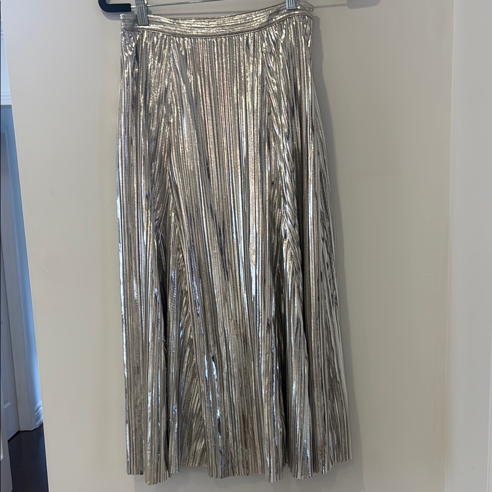 Maeve Silver Metallic Pleated Skirt